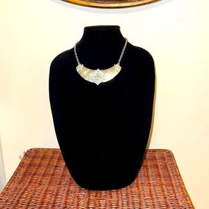 Stunning hammered steel platinum gold tone crystal necklace